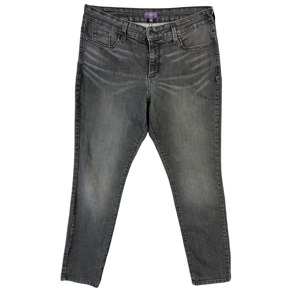 NYDJ Jeans 12 Black Rhinestone Pocket Mid Rise Legging Stretch Flattering‎ USA